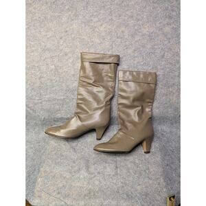 Vintage 70s-80s Joyce California Tall Boot Heel Knee Side Zip Taupe Size 10N